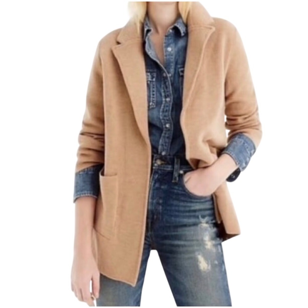 J. Crew 365 Sophie Open Front Sweater Blazer Tan Merino Wool Blend